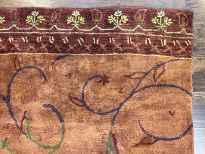 Vintage Hand Tufted Wool Silk Rug 5x8 Rust And Maroon Area Carpet