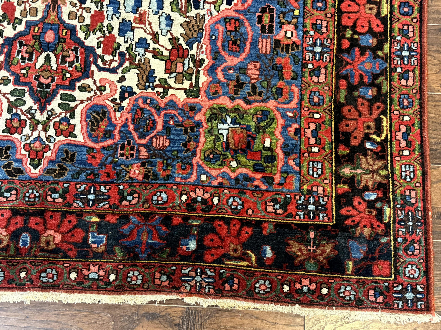 Persian Bakhtiari Rug 7x10, Antique Persian Carpet, Colorful, Great Colors, Ivory Red Blue, Rare Tribal Rug