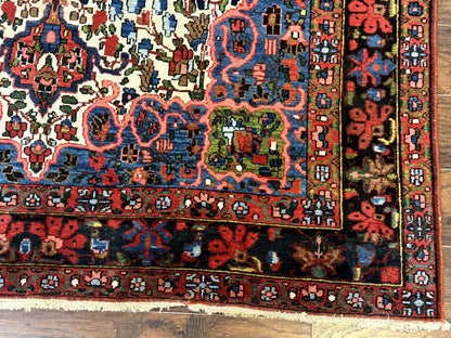 Persian Bakhtiari Rug 7x10, Antique Persian Carpet, Colorful, Great Colors, Ivory Red Blue, Rare Tribal Rug