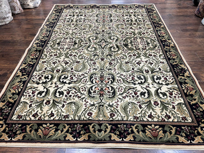 Oriental Rug 8x11, Floral Pattern, Ivory and Black