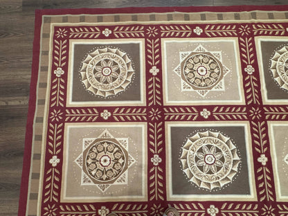 Needlepoint Rug 9x12, Panel Design, Burgundy Taupe, Elegant