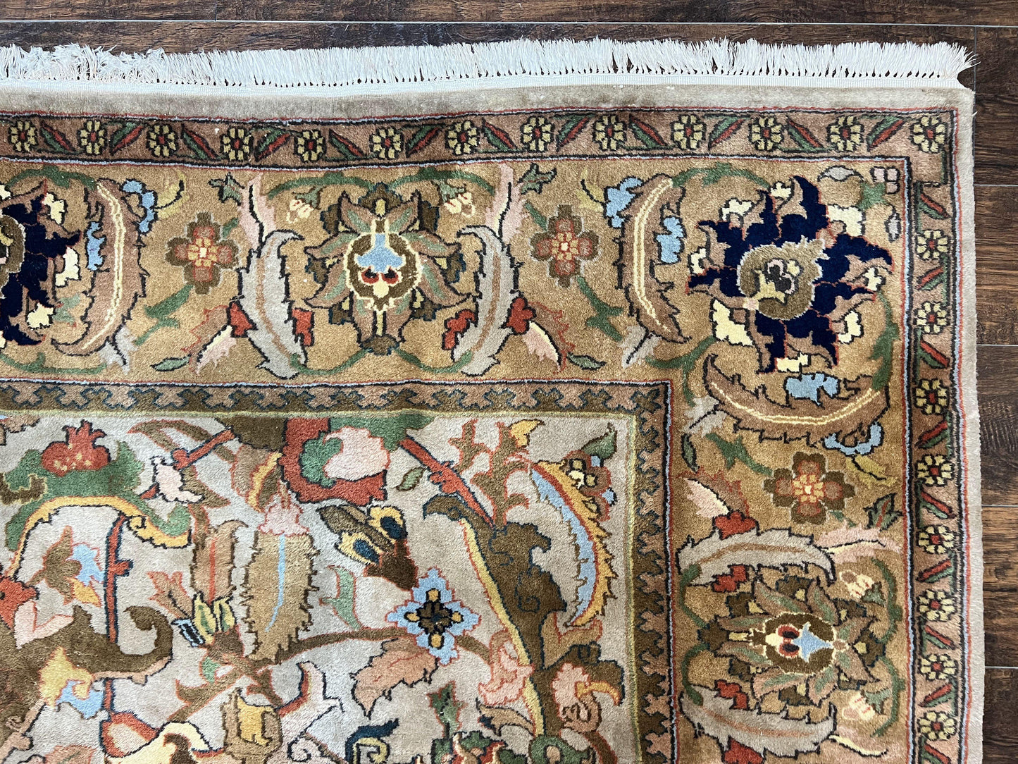 Indian Agra Rug 8x10, Wool Vintage Handmade Carpet, Gray Brown