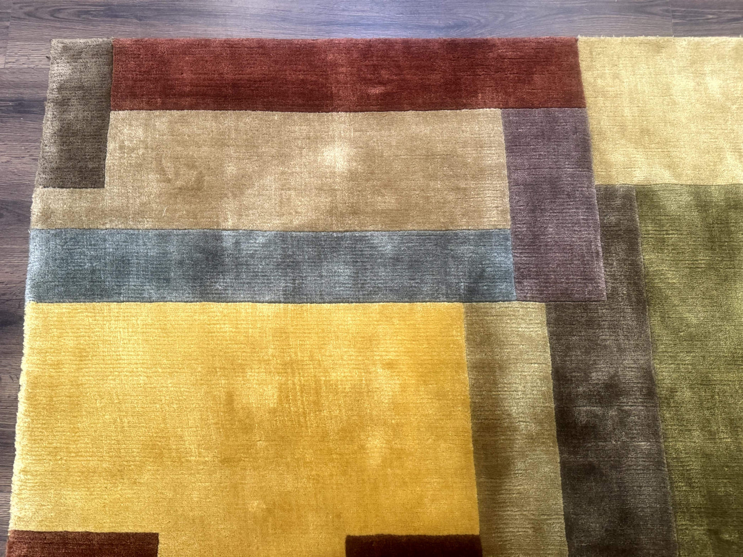 Tibetan Wool Rug 8x10 Modern Handknotted Multicolor Thick Pile