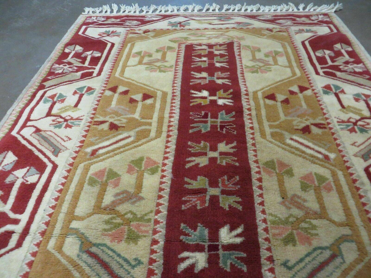 Vintage Turkish Kazak Wool Rug 4x6 Handmade Knotted Carpet Milas Origin