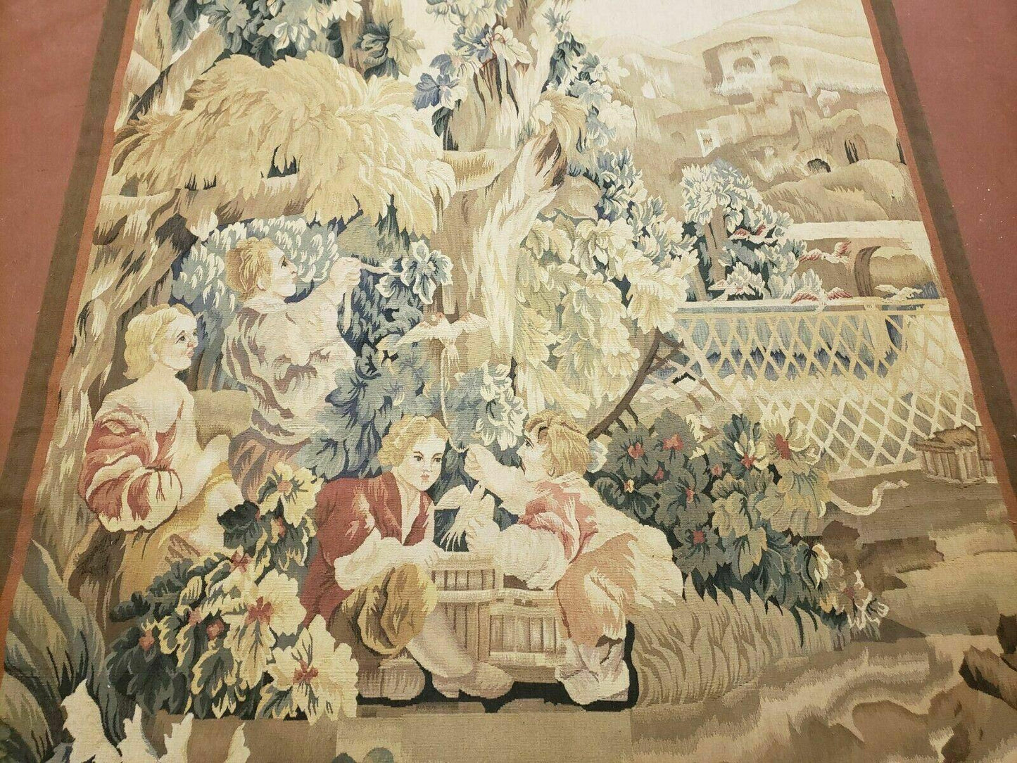 Aubusson Tapestry French Design Handmade Nature Theme Wall Hanging 4x6 Feet