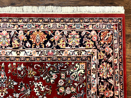 Indo Persian Sarouk Rug 8x10, Red, Floral Allover, Handmade Vintage Wool Carpet, Traditional Rug