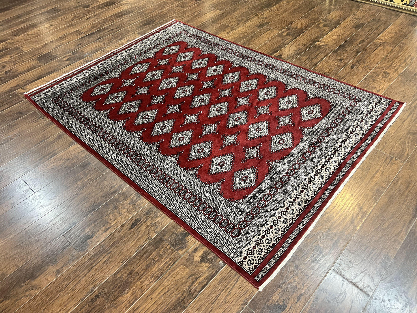 Pakistani Bokhara Rug 6x8 Handmade Wool Turkmen Carpet Vintage Red