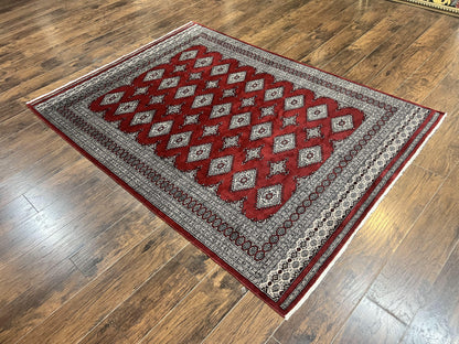 Pakistani Bokhara Rug 6x8 Handmade Wool Turkmen Carpet Vintage Red
