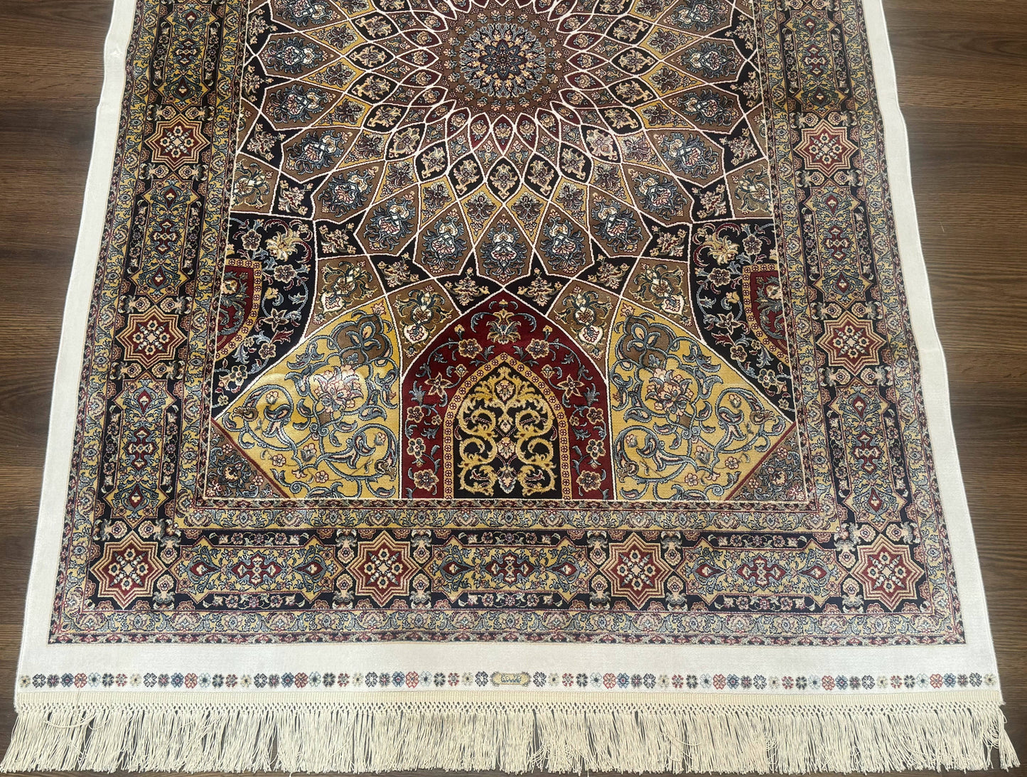 Turkish Silk Rug 4x6 Dome Design Bamboo Silk Memluk Carpet