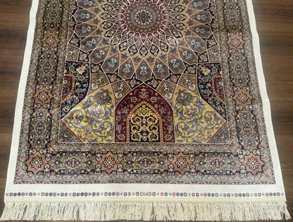 Turkish Silk Rug 4x6 Dome Design Bamboo Silk Memluk Carpet