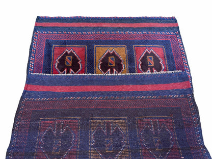 Balouchi Afghan Rug Vintage Handmade Tribal Wool 3x5 Blue Red