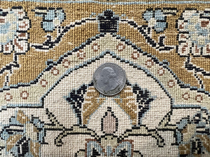 Persian Qum Silk Rug 3.5x5.5 Hand Knotted Silk On Silk Floral Medallion Very Fine 350 KPSI Vintage