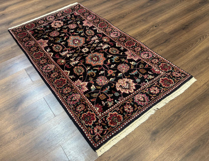 Indo Persian Sarouk Rug 3x5, Black Traditional Oriental Carpet