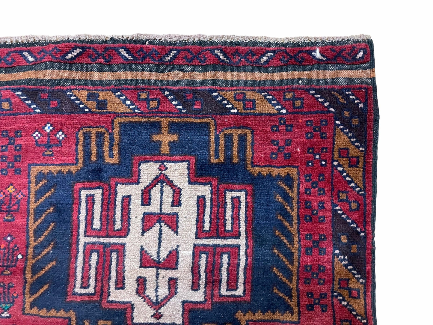 Balouchi Wool Rug Vintage Handmade Afghan Tribal Red Beige 2 Ft 9 In By 4 Ft 7 In