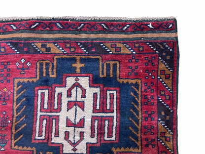 Balouchi Wool Rug Vintage Handmade Afghan Tribal Red Beige 2 Ft 9 In By 4 Ft 7 In
