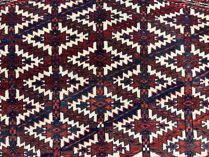 Antique Turkoman Camel Trapping Rug Hand Knotted Asmalyk Red Black Ivory