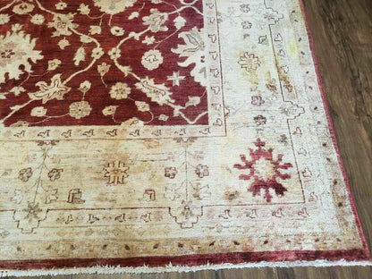 Hand Knotted Peshawar Wool Rug 8x10 Floral Oriental Red Beige