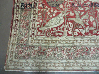 Antique Handmade Turkish Tree Of Life Wool Rug With Birds Red 4x6 Ft