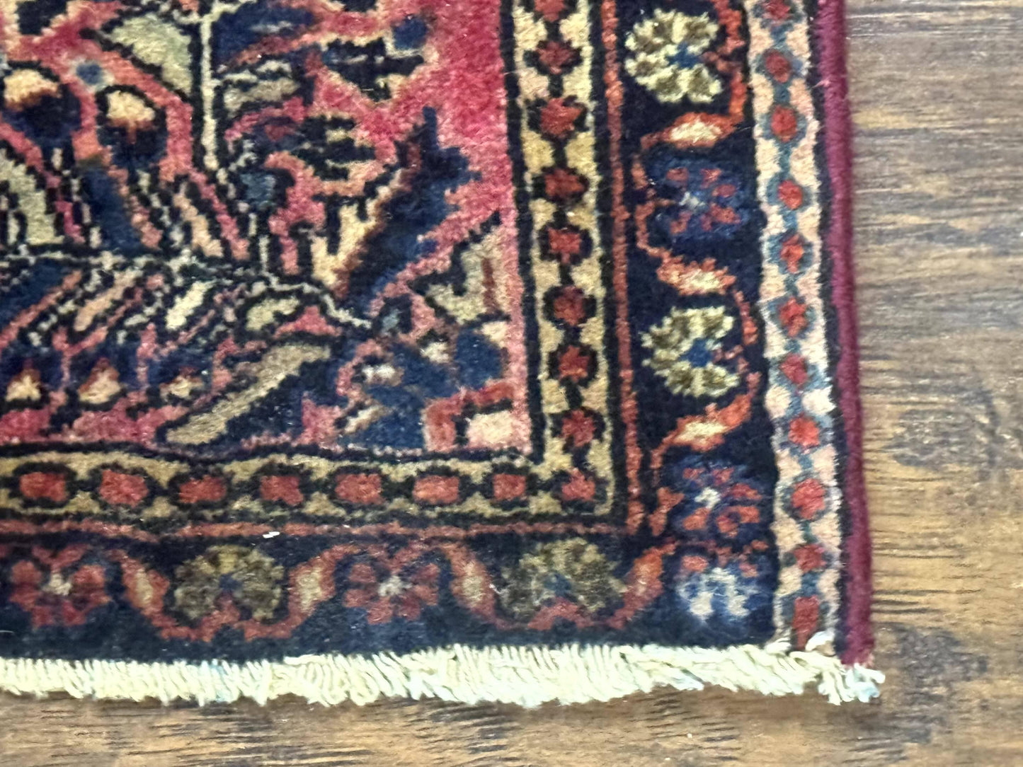 Antique Persian Sarouk Rug 2x2 Ft Wool Red