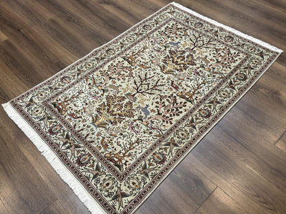Persian Tabriz Rug 3x5 Tree Of Life With Birds And Animals Wool Silk Highlights