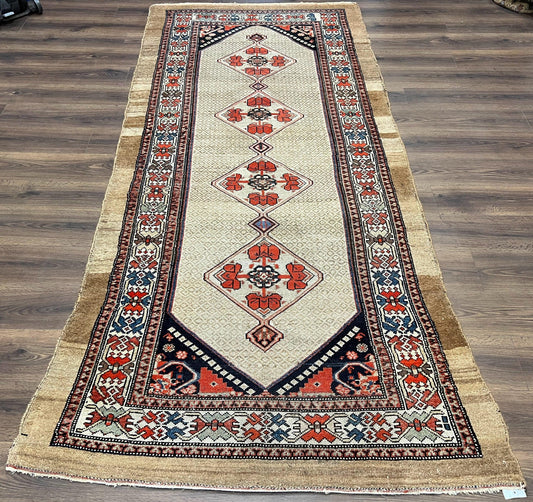Rare Persian Sarab Tribal Runner Rug 4 By 10 Antique Geometric Medallions Camel Hair