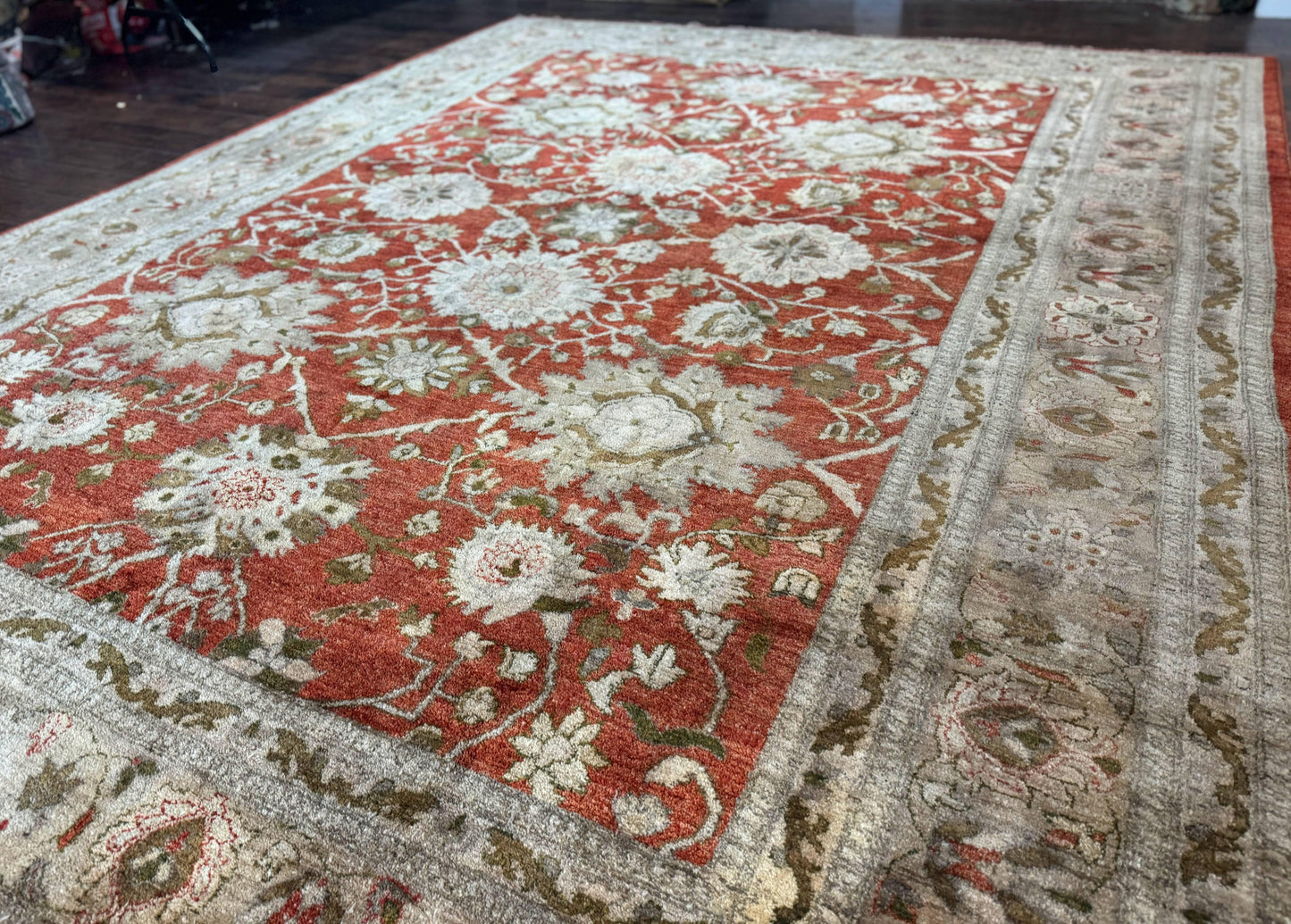 Pakistani Peshawar Rug 10x13, Burnt Orange, Large Handmade Wool Carpet