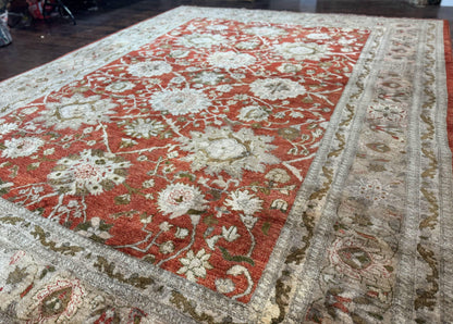 Pakistani Peshawar Rug 10x13, Burnt Orange, Large Handmade Wool Carpet