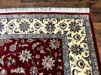 Pak Persian Rug 9x12, Maroon and Ivory, Wool Handmade Vintage