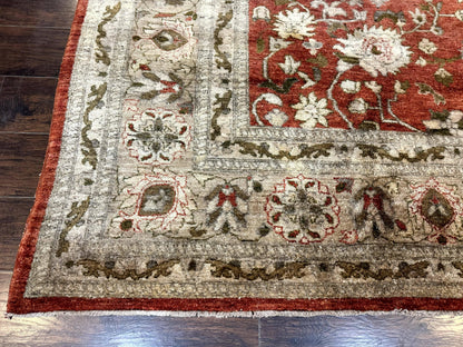 Pakistani Peshawar Rug 10x13, Burnt Orange, Large Handmade Wool Carpet