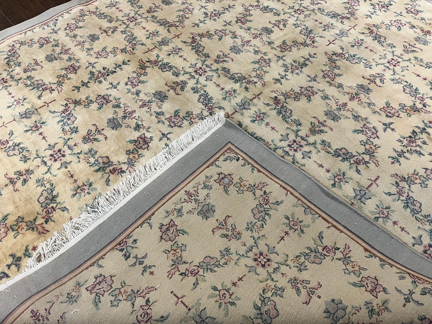 Sino Persian Rug 8x10 Floral Wool Handmade Carpet Oatmeal Teal