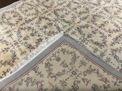 Sino Persian Rug 8x10 Floral Wool Handmade Carpet Oatmeal Teal