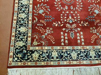 Pakistani Rug Hand Knotted Vintage 4x6 Red Highly Detailed Wool