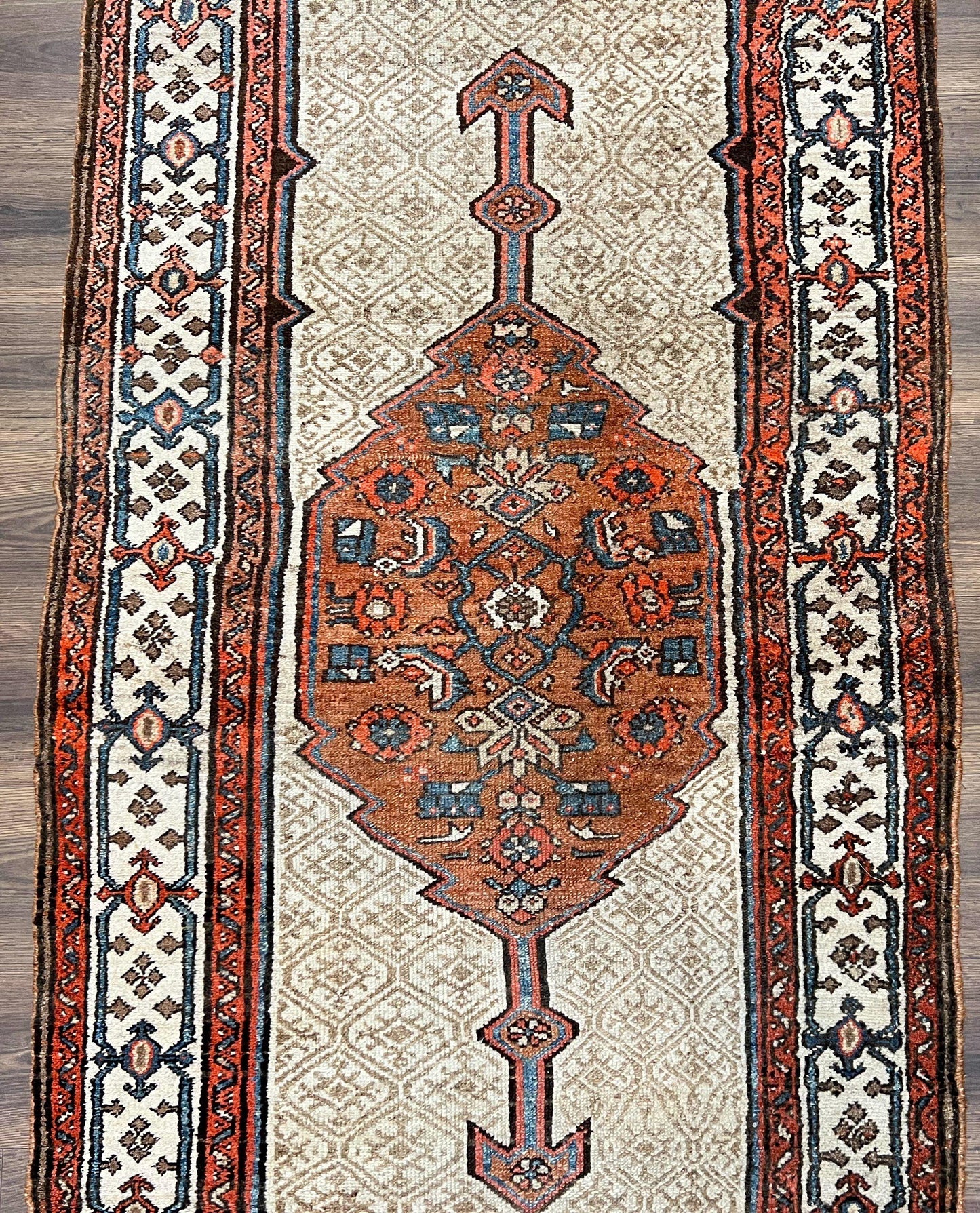 Rare Persian Tribal Runner Rug 3.5 x 10, Sarab Serab Kalegy Carpet, Antique 1920s Collectible Geometric Medallion Oriental Wool Runner, Hand Knotted, Camel Hair Color