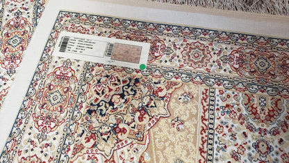 Turkish Silk Rug Beige and Cream 3x5 Ft Soft Accent Bamboo Silk Persian Design