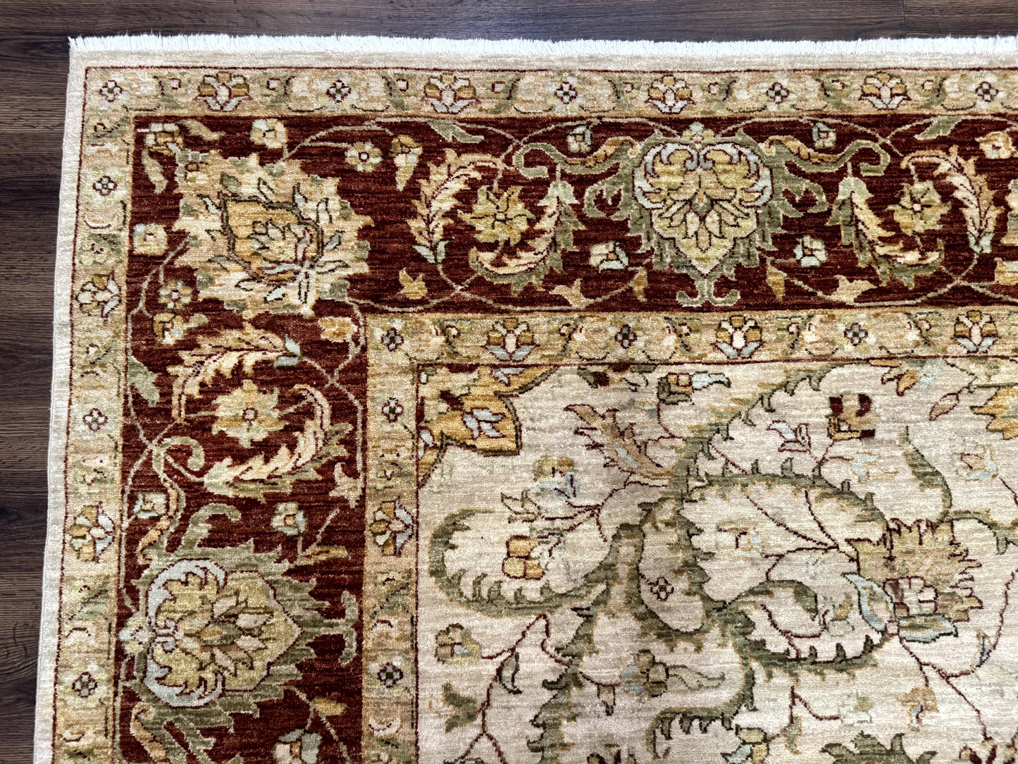 Peshawar Rug Floral Wool 9x12 Hand Knotted Pakistani Carpet Beige And Rust