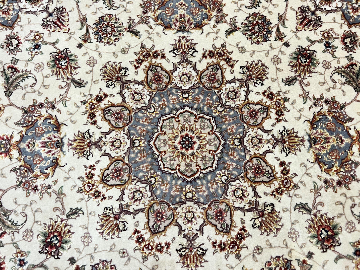 Sino Persian Square Rug 5x5 Hand Knotted Wool Silk Ivory Vintage Oriental Carpet