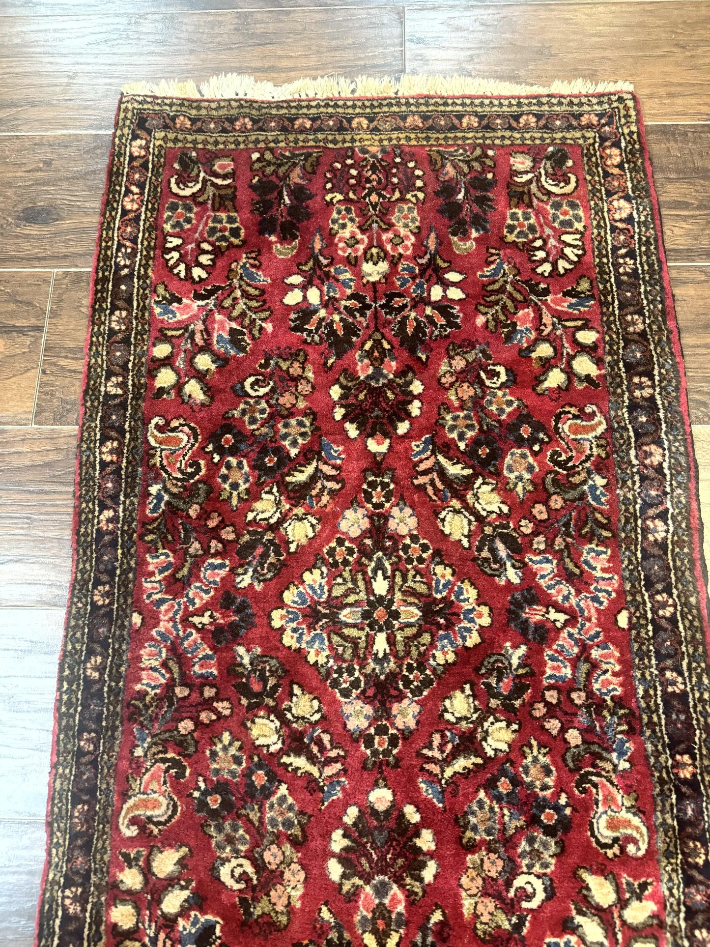 Persian Sarouk Rug 2x4 Small Hand Knotted Wool Floral Red Oriental Carpet