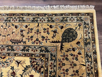 Indo Persian Mahal Rug 10x14, Wool Hand Knotted Oriental Carpet, Cream Floral Allover, Vintage Area Rug 10 x 14, Traditional Rug, Handmade