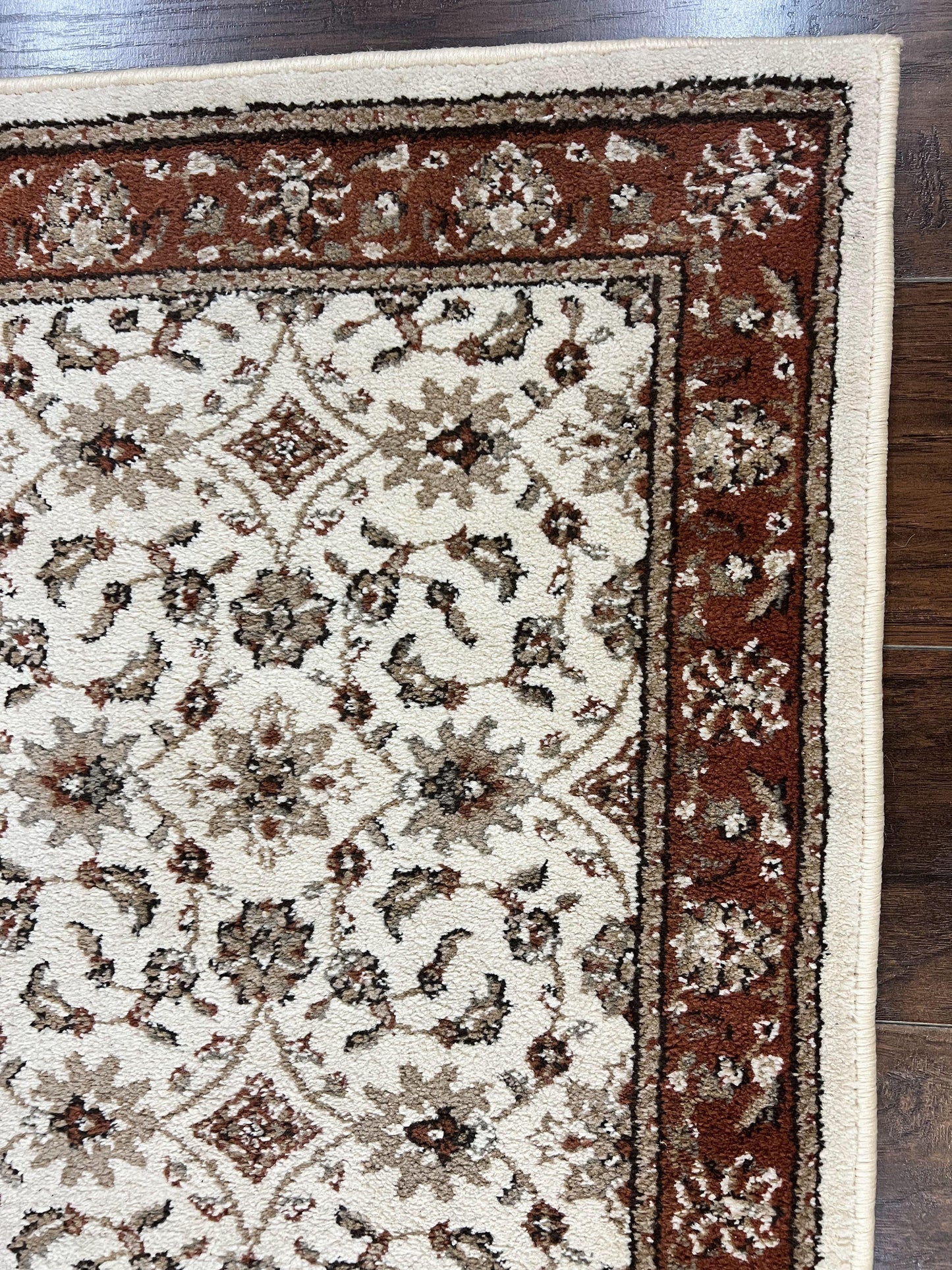 Runner Rug 2 x 7.6, Skinny Runner, Oriental Rug for Hallway, Ivory & Rust Red, Floral Allover