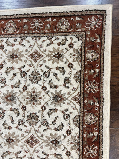 Runner Rug 2 x 7.6, Skinny Runner, Oriental Rug for Hallway, Ivory & Rust Red, Floral Allover