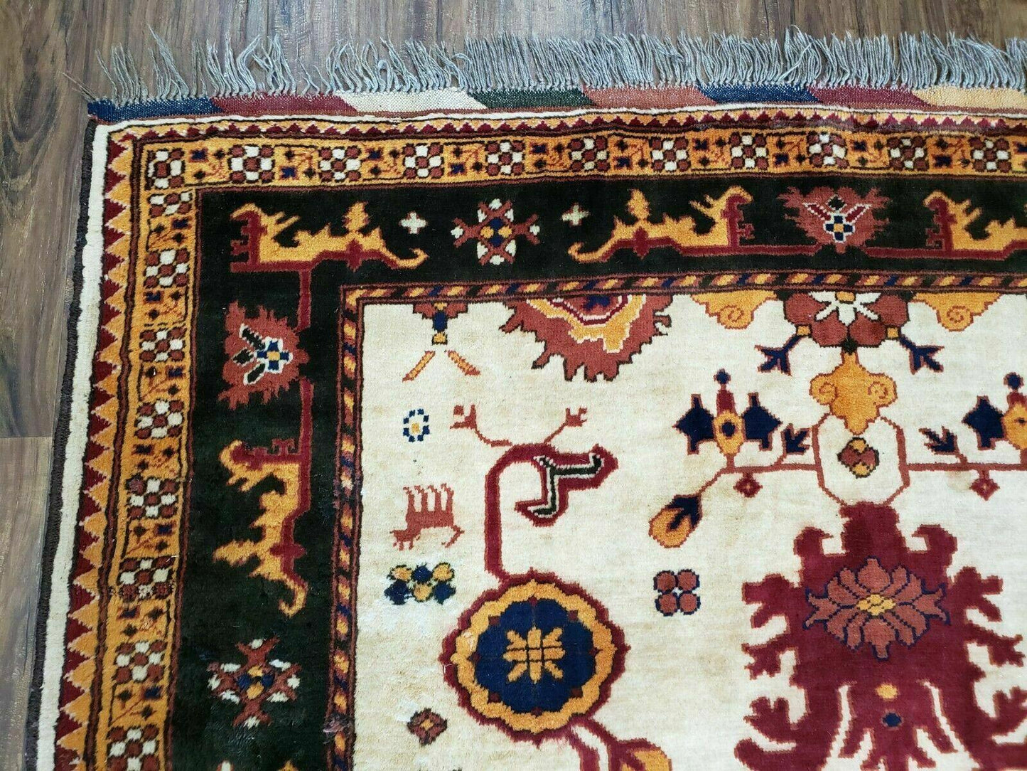 Vintage 1970s Turkish Kazak Wool Rug Hand Knotted Boho Bohemian Floor Decor
