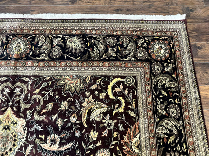 Indo Persian Rug 10x14 Handmade Wool Floral Allover Vintage Dark Maroon Plum Black