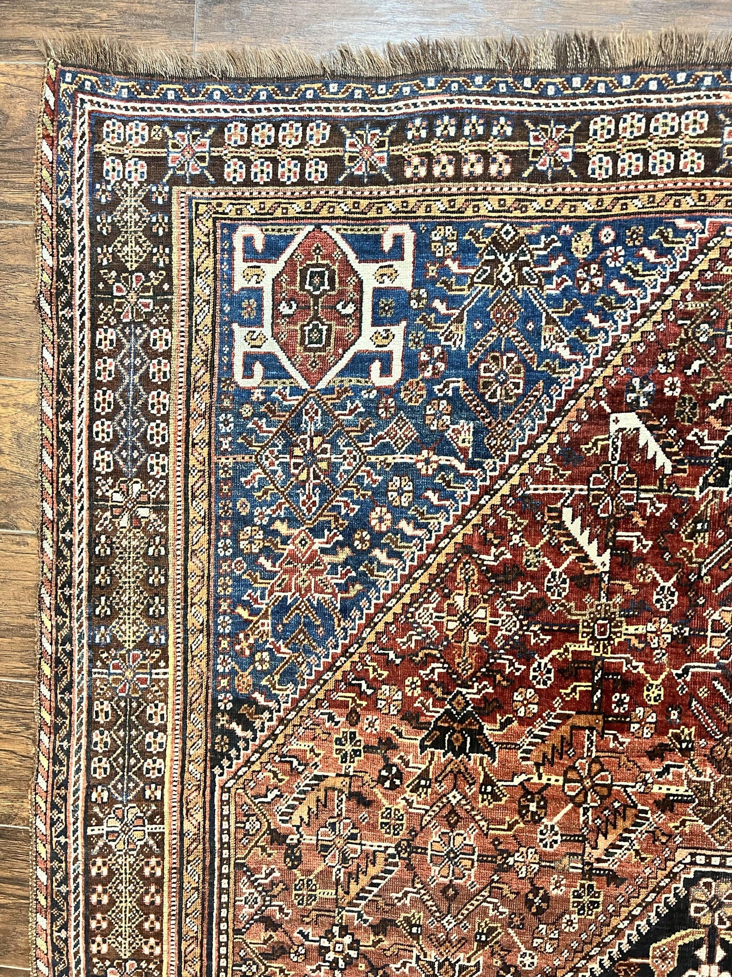 Antique Persian Shiraz Tribal Rug 6x8 Hand Knotted Wool Carpet Red Blue Geometric Design