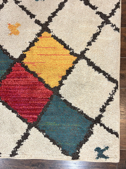 Panel Design Rug 5 x 7.6, Ivory/Beige & Multicolor