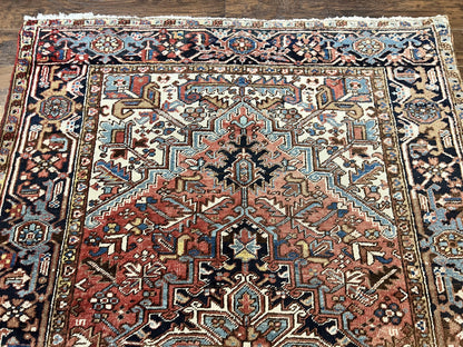 Antique Persian Heriz Rug 6x8, Geometric Medallion, 1920s Oriental Carpet, Handmade Wool Rug