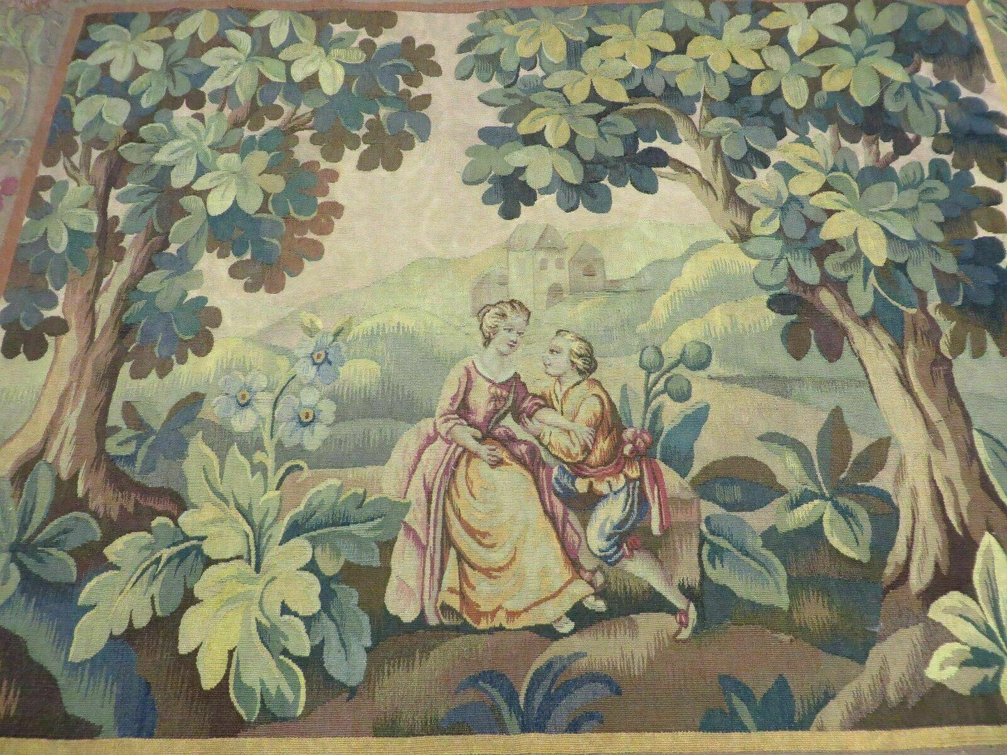 Antique French Tapestry Aubusson Style Nature Handmade One Of A Kind Rare
