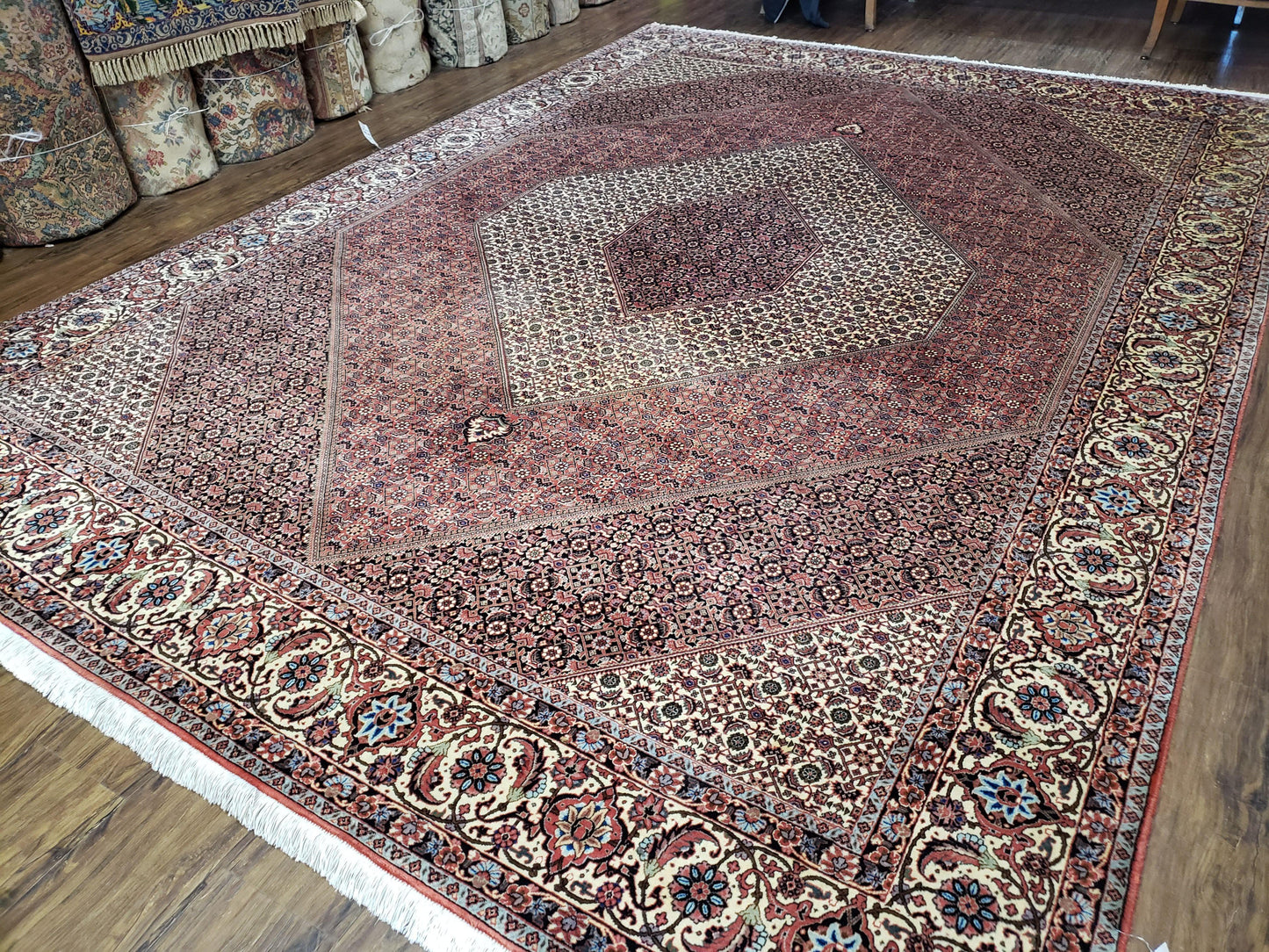 Persian Bijar Rug 8x11 With Herati Mahi Pattern Handwoven Wool