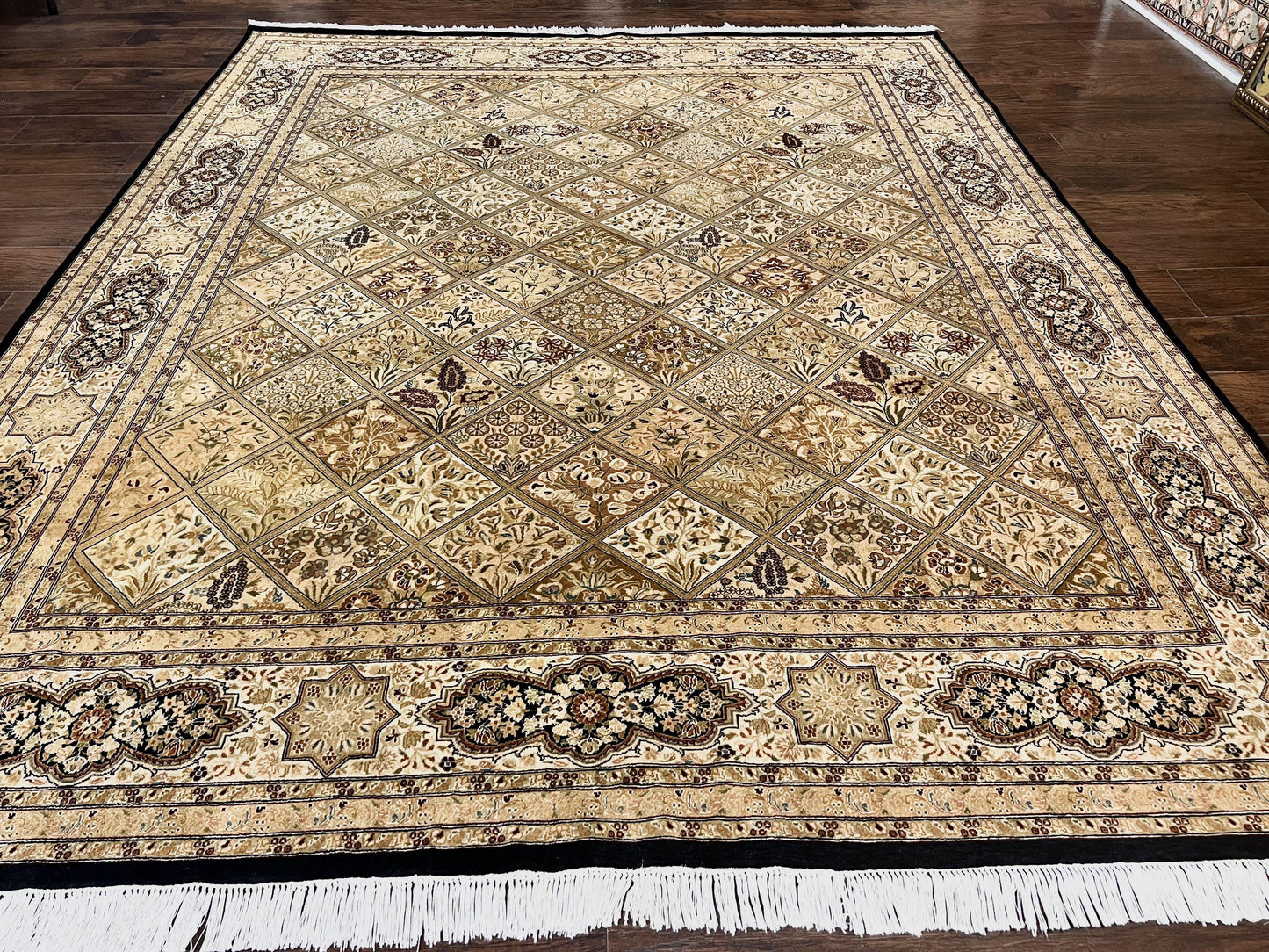 Pak Persian Rug 8x10, Multipanel Kirman Design, Wool Hand Knotted Vintage Carpet, Fine Weave Oriental Rug 8 x 10