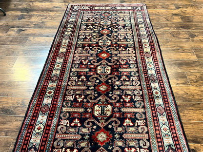 Persian Runner Rug 4.8x10 Antique Handmade Wool Kalegi Ardabil Tribal Navy Red