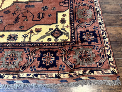 Afghan Heriz Rug 9x12 Vintage Hand Knotted Wool Carpet Tribal Geometric Serapi Rust Cream Navy